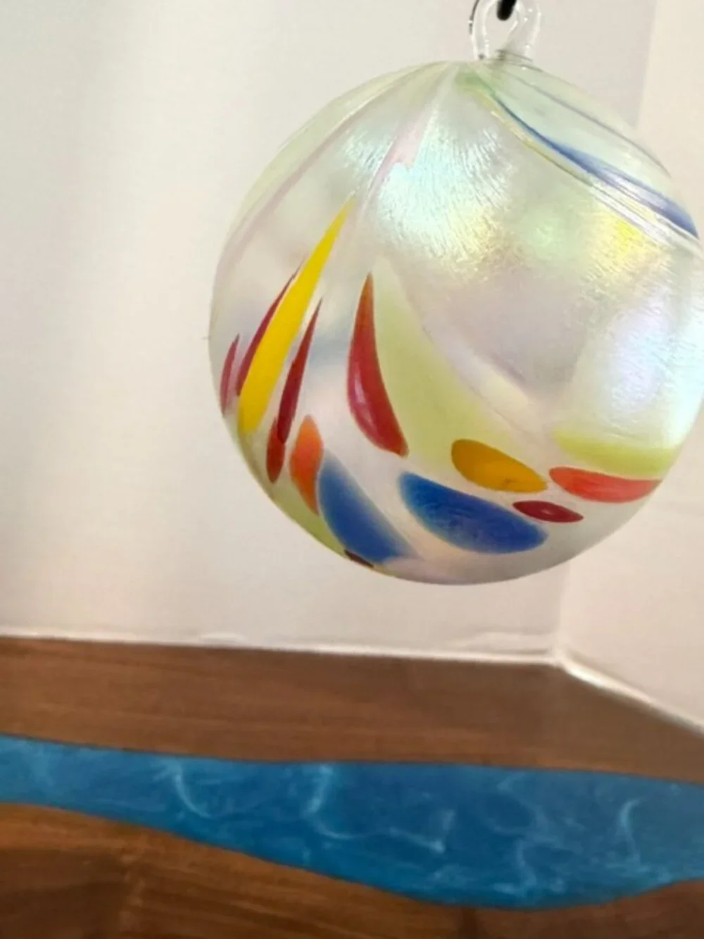Artisan Hand Blown Multicolor Rainbow Splatter Pulled Swirl Glass Ball Ornament